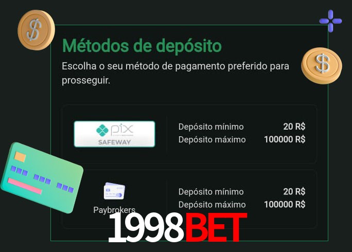 O cassino 1998BET oferece uma grande variedade de métodos de pagamento