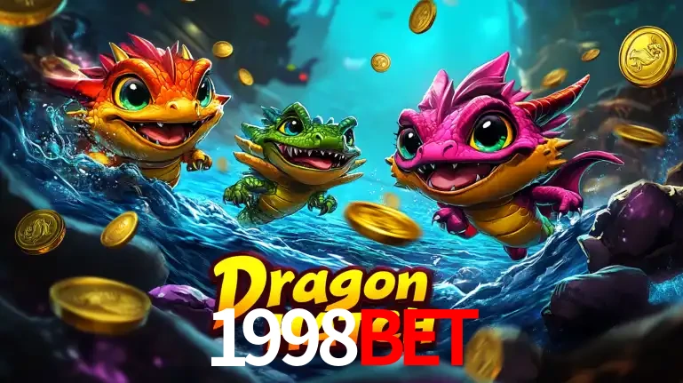 Arte promocional do jogo Dragon Hatch com três adoráveis dragões bebês nadando entre moedas de ouro, um dos slots mais divertidos para jogar no cassino 1998BET.