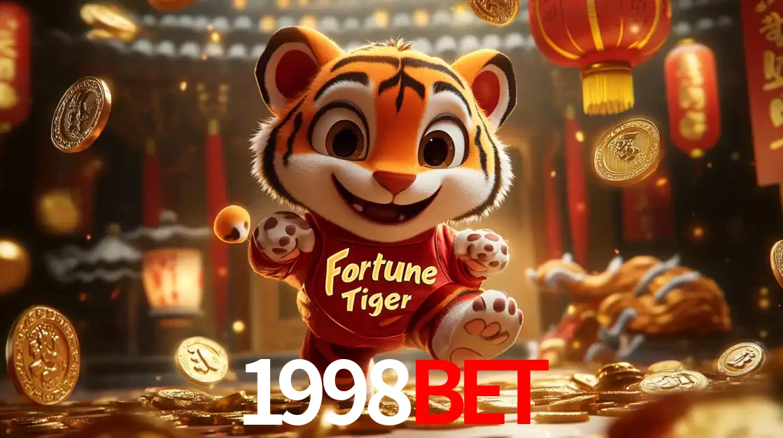 O alegre personagem do Fortune Tiger correndo sobre um caminho de moedas de ouro, simbolizando os grandes prêmios e a diversão do popular jogo de slot do 1998BET.