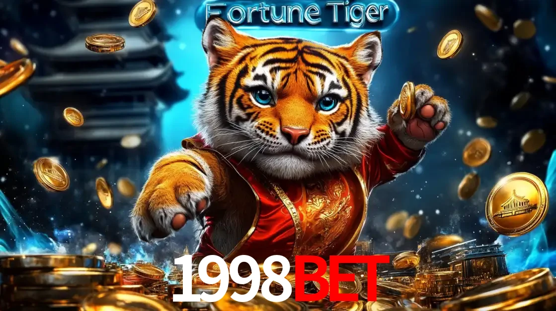 Imagem promocional do jogo de slot Fortune Tiger, com um tigre majestoso em traje tradicional cercado por uma fortuna em moedas de ouro, disponível agora no cassino 1998BET.
